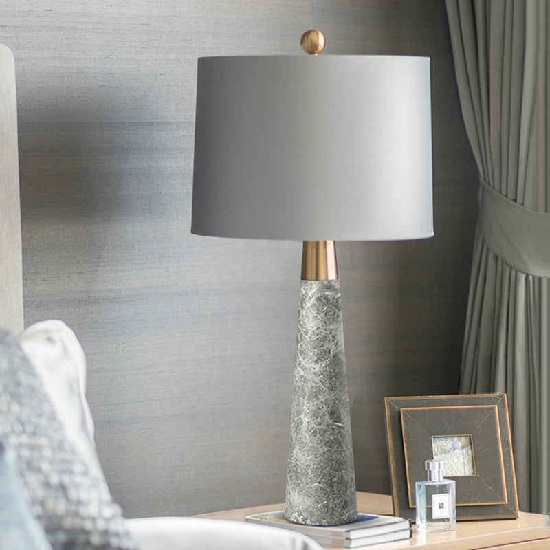 Conical Table Lamp Simplicity Marble 1-Light Grey Nightstand Light with Drum Fabric Shade Clearhalo 'Lamps' 'Table Lamps' Lighting' 2197905
