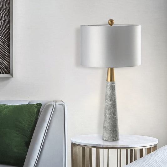 Conical Table Lamp Simplicity Marble 1-Light Grey Nightstand Light with Drum Fabric Shade Clearhalo 'Lamps' 'Table Lamps' Lighting' 2197906