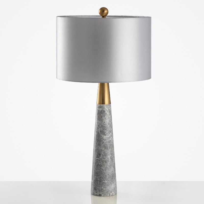 Conical Table Lamp Simplicity Marble 1-Light Grey Nightstand Light with Drum Fabric Shade Clearhalo 'Lamps' 'Table Lamps' Lighting' 2197907