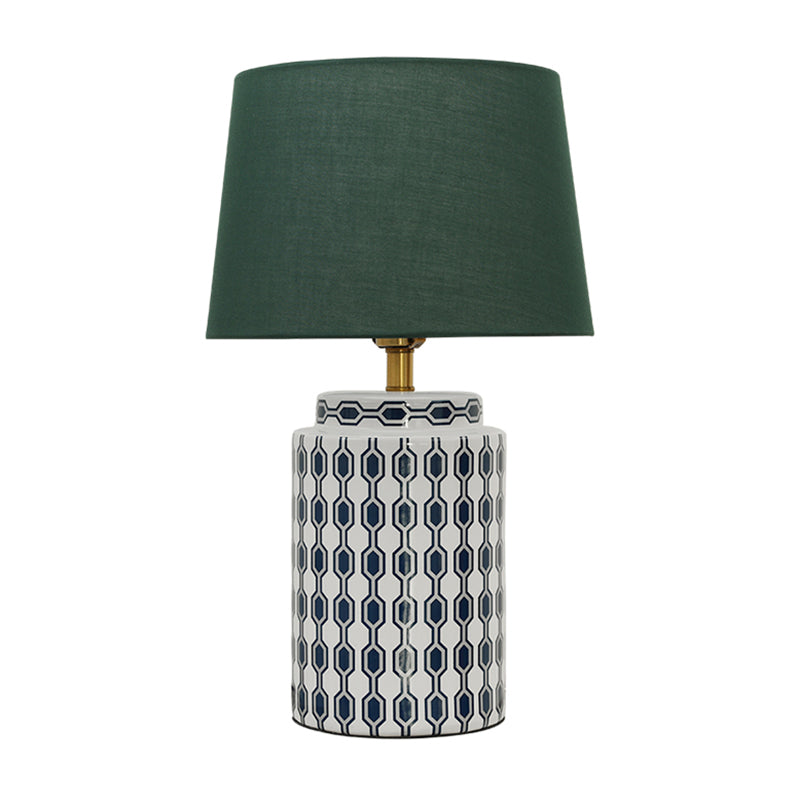Cylindrical Bedside Nightstand Lamp Patterned Ceramic Single Simplistic Table Light with Empire Shade in Green Clearhalo 'Lamps' 'Table Lamps' Lighting' 2197917