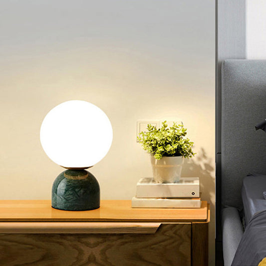 Sphere Table Lighting Nordic Style Frosted Glass Single-Bulb Bedside Nightstand Lamp with Dome Marble Base Clearhalo 'Lamps' 'Table Lamps' Lighting' 2197920