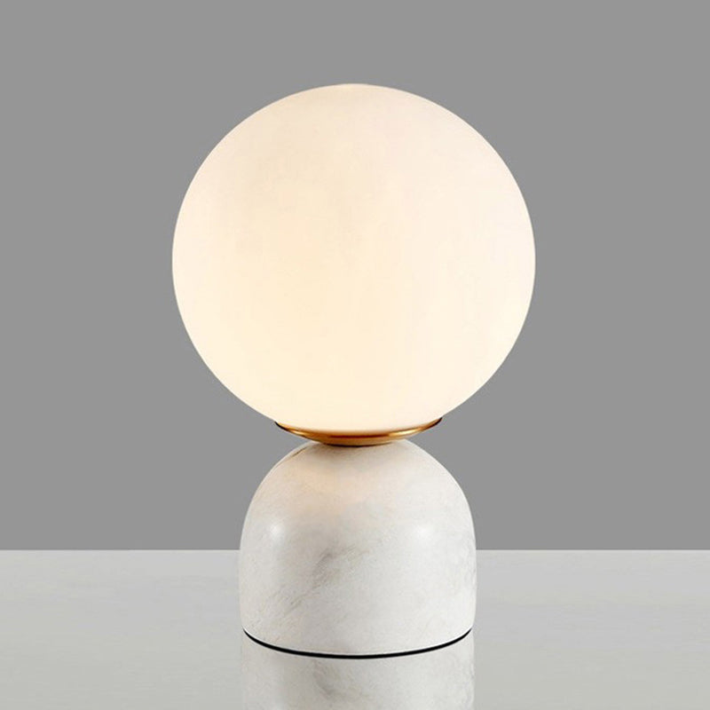 Sphere Table Lighting Nordic Style Frosted Glass Single-Bulb Bedside Nightstand Lamp with Dome Marble Base White Clearhalo 'Lamps' 'Table Lamps' Lighting' 2197921