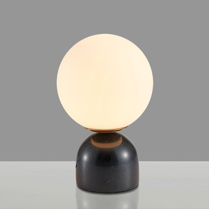 Sphere Table Lighting Nordic Style Frosted Glass Single-Bulb Bedside Nightstand Lamp with Dome Marble Base Black Clearhalo 'Lamps' 'Table Lamps' Lighting' 2197922