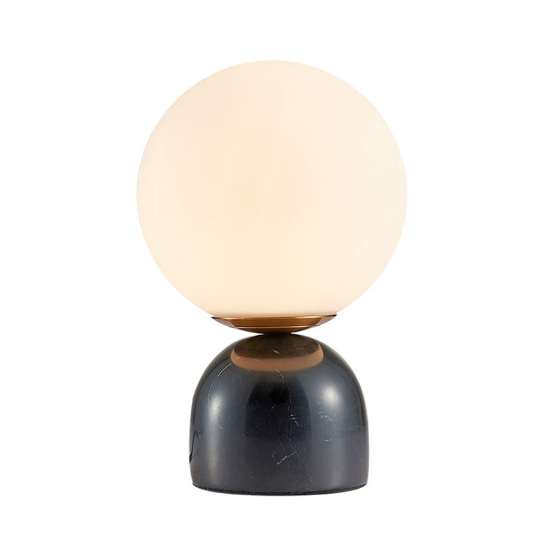 Sphere Table Lighting Nordic Style Frosted Glass Single-Bulb Bedside Nightstand Lamp with Dome Marble Base Clearhalo 'Lamps' 'Table Lamps' Lighting' 2197923