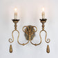 Candlestick Metallic Wall Mount Light Retro 2 Heads Corridor Wall Lighting with Swirled Arm in Gold Clearhalo 'Wall Lamps & Sconces' 'Wall Lights' Lighting' 2197934