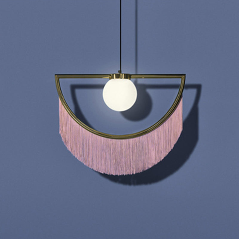 Acrylic Round Ceiling Light Nordic Style Single-Bulb Living Room Pendant Light with Fringe Decor in Pink Clearhalo 'Ceiling Lights' 'Pendant Lights' 'Pendants' Lighting' 2197995