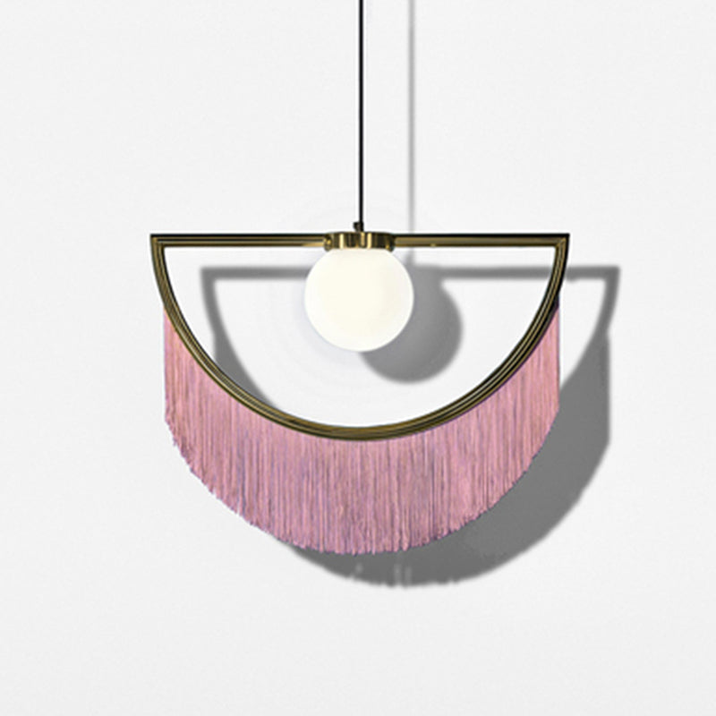 Acrylic Round Ceiling Light Nordic Style Single-Bulb Living Room Pendant Light with Fringe Decor in Pink Clearhalo 'Ceiling Lights' 'Pendant Lights' 'Pendants' Lighting' 2197996