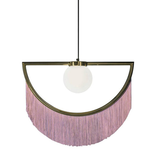 Acrylic Round Ceiling Light Nordic Style Single-Bulb Living Room Pendant Light with Fringe Decor in Pink Clearhalo 'Ceiling Lights' 'Pendant Lights' 'Pendants' Lighting' 2197997