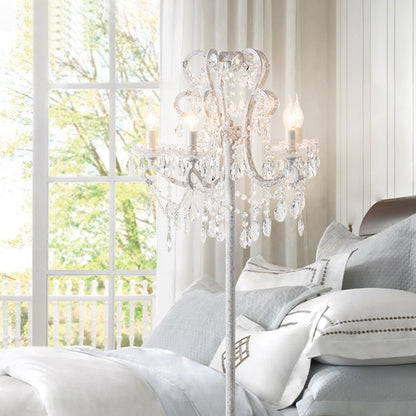 Candle Metallic Stand Up Lamp Traditional 5 Heads Living Room Floor Lighting with Crystal Draping White Clearhalo 'Floor Lamps' 'Lamps' Lighting' 2198005