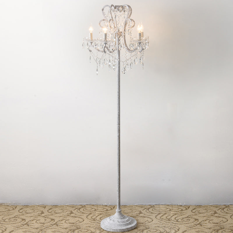 Candle Metallic Stand Up Lamp Traditional 5 Heads Living Room Floor Lighting with Crystal Draping Clearhalo 'Floor Lamps' 'Lamps' Lighting' 2198006