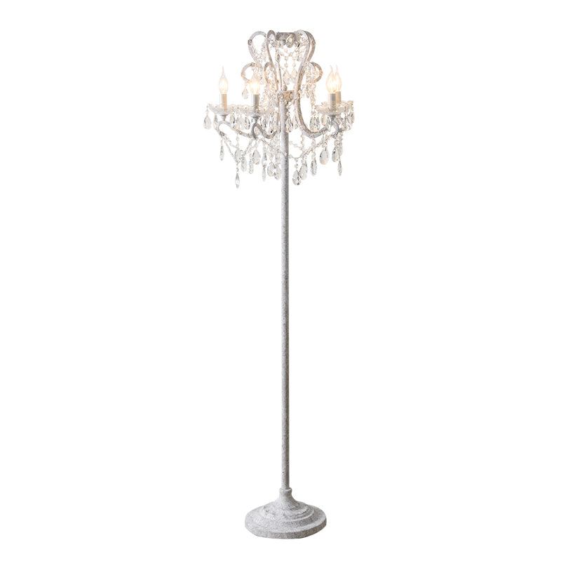 Candle Metallic Stand Up Lamp Traditional 5 Heads Living Room Floor Lighting with Crystal Draping Clearhalo 'Floor Lamps' 'Lamps' Lighting' 2198007