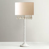 Fabric Drum Table Light Traditional 1 Bulb Bedroom Nightstand Lighting with Crystal Accent in White Clearhalo 'Lamps' 'Table Lamps' Lighting' 2198011