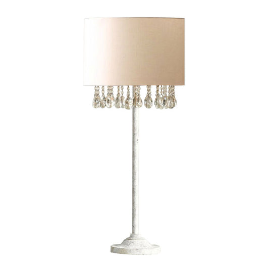 Fabric Drum Table Light Traditional 1 Bulb Bedroom Nightstand Lighting with Crystal Accent in White Clearhalo 'Lamps' 'Table Lamps' Lighting' 2198014
