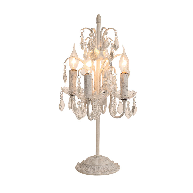 4 Bulbs Nightstand Lamp Vintage Candle Metallic Table Light with Hanging Crystal for Living Room Clearhalo 'Lamps' 'Table Lamps' Lighting' 2198020