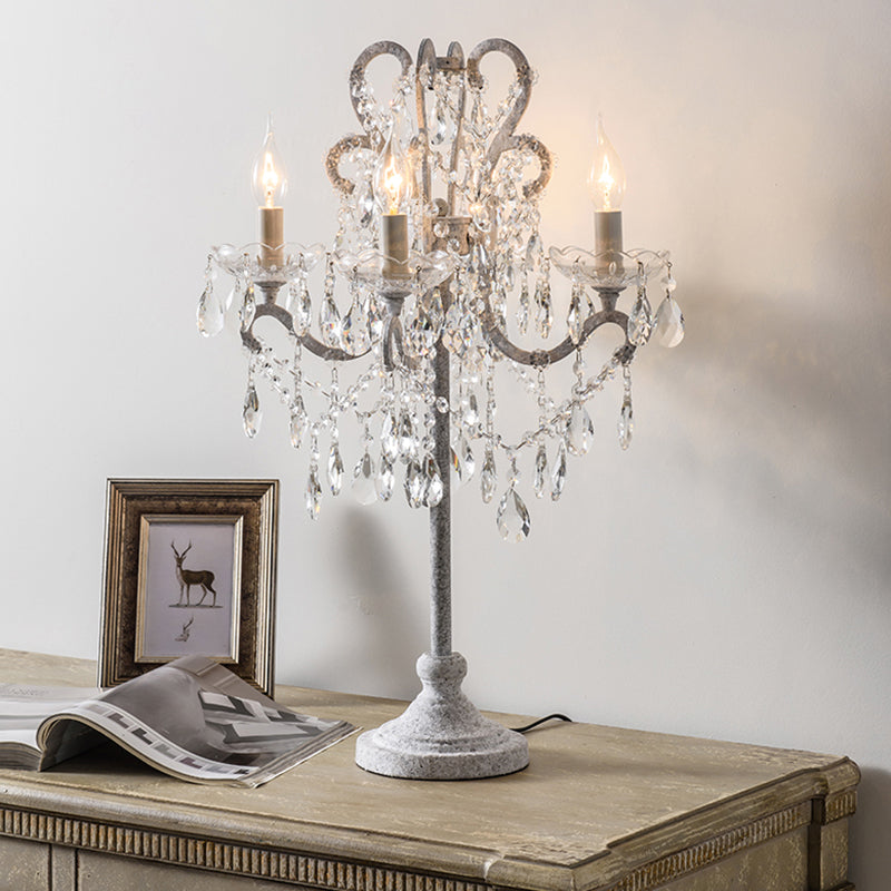 Antique Candle Nightstand Lamp 4 Heads Metallic Table Lighting with Crystal Bead Decor Clearhalo 'Lamps' 'Table Lamps' Lighting' 2198022