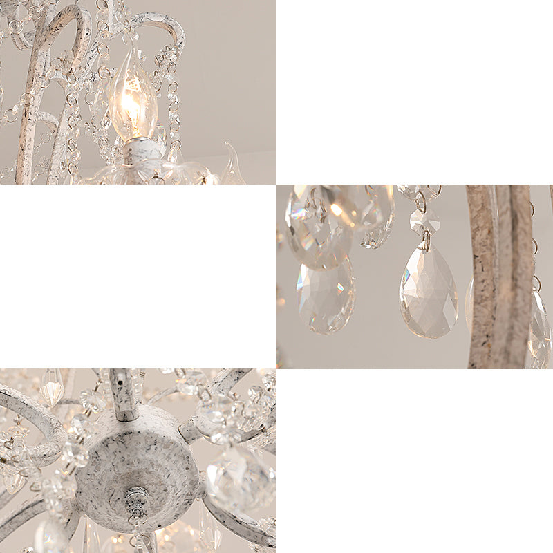 Antique Candlestick Ceiling Lighting Metallic Chandelier Light Fixture with Crystal Bead Decor in White Clearhalo 'Ceiling Lights' 'Chandeliers' Lighting' options 2198031