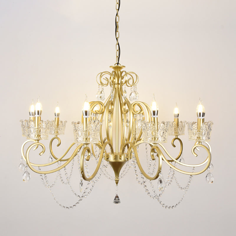Candelabra Metal Ceiling Lighting Vintage Living Room Chandelier Light Fixture with Crystal Crown Decor Clearhalo 'Ceiling Lights' 'Chandeliers' Lighting' options 2198076