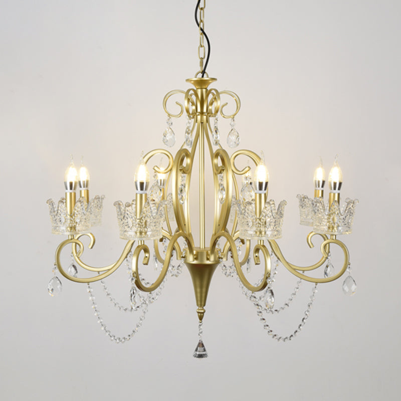 Candelabra Metal Ceiling Lighting Vintage Living Room Chandelier Light Fixture with Crystal Crown Decor Clearhalo 'Ceiling Lights' 'Chandeliers' Lighting' options 2198079