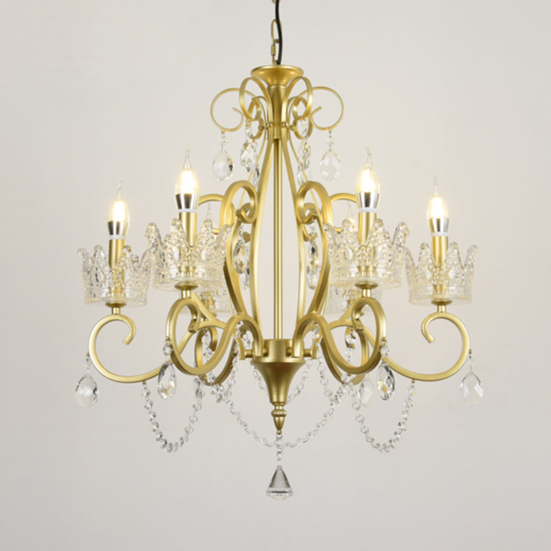 Candelabra Metal Ceiling Lighting Vintage Living Room Chandelier Light Fixture with Crystal Crown Decor Clearhalo 'Ceiling Lights' 'Chandeliers' Lighting' options 2198080