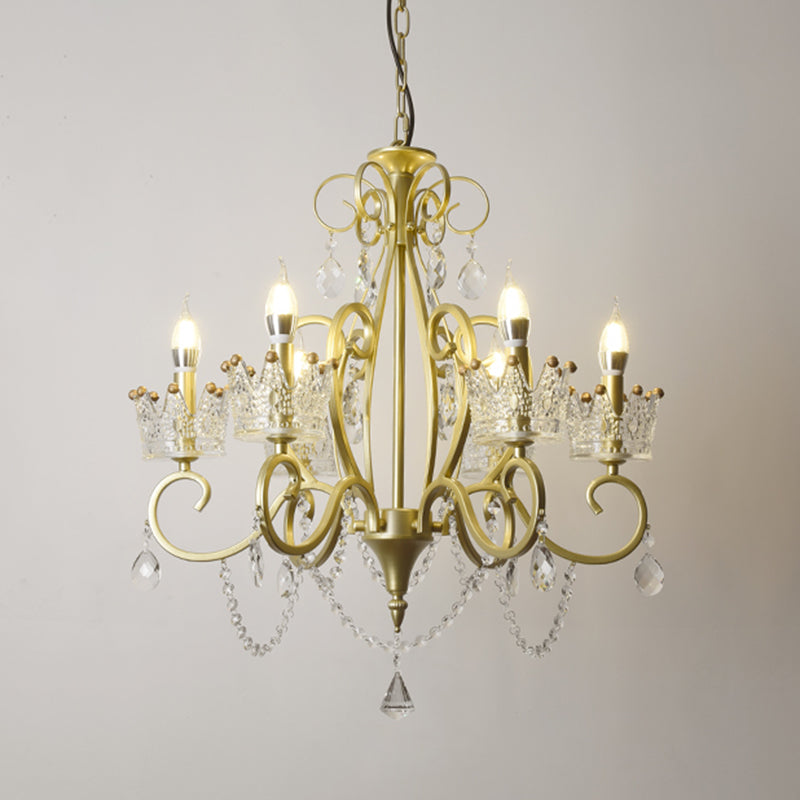 Candelabra Metal Ceiling Lighting Vintage Living Room Chandelier Light Fixture with Crystal Crown Decor Clearhalo 'Ceiling Lights' 'Chandeliers' Lighting' options 2198084
