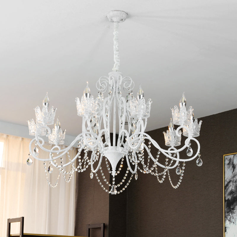 Candelabra Metal Ceiling Lighting Vintage Living Room Chandelier Light Fixture with Crystal Crown Decor Clearhalo 'Ceiling Lights' 'Chandeliers' Lighting' options 2198086
