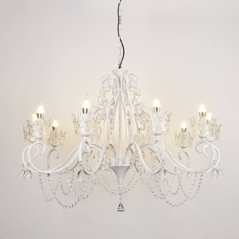 Candelabra Metal Ceiling Lighting Vintage Living Room Chandelier Light Fixture with Crystal Crown Decor Clearhalo 'Ceiling Lights' 'Chandeliers' Lighting' options 2198087