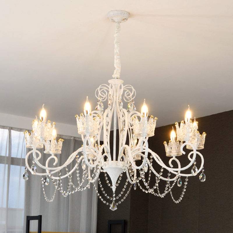 Candelabra Metal Ceiling Lighting Vintage Living Room Chandelier Light Fixture with Crystal Crown Decor Clearhalo 'Ceiling Lights' 'Chandeliers' Lighting' options 2198091