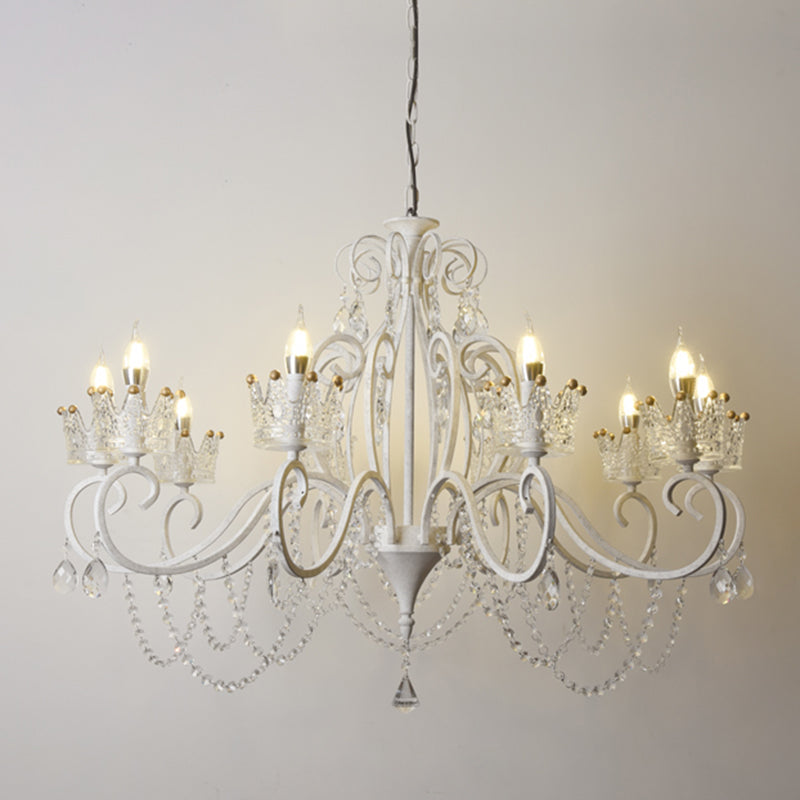 Candelabra Metal Ceiling Lighting Vintage Living Room Chandelier Light Fixture with Crystal Crown Decor Clearhalo 'Ceiling Lights' 'Chandeliers' Lighting' options 2198092