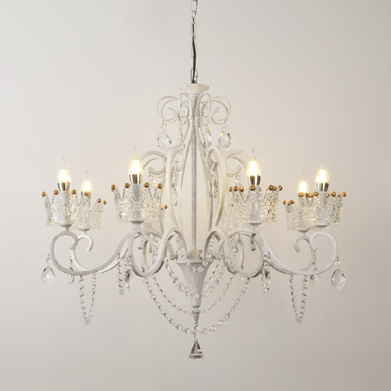 Candelabra Metal Ceiling Lighting Vintage Living Room Chandelier Light Fixture with Crystal Crown Decor Clearhalo 'Ceiling Lights' 'Chandeliers' Lighting' options 2198093