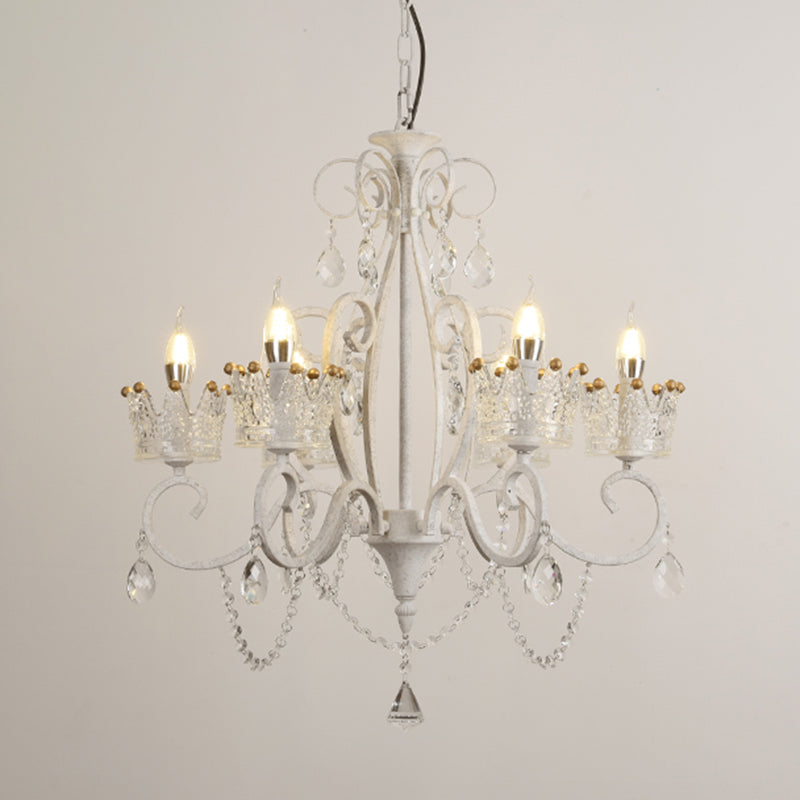 Candelabra Metal Ceiling Lighting Vintage Living Room Chandelier Light Fixture with Crystal Crown Decor Clearhalo 'Ceiling Lights' 'Chandeliers' Lighting' options 2198094