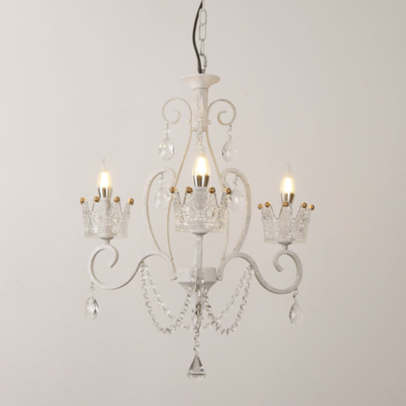 Candelabra Metal Ceiling Lighting Vintage Living Room Chandelier Light Fixture with Crystal Crown Decor Clearhalo 'Ceiling Lights' 'Chandeliers' Lighting' options 2198095