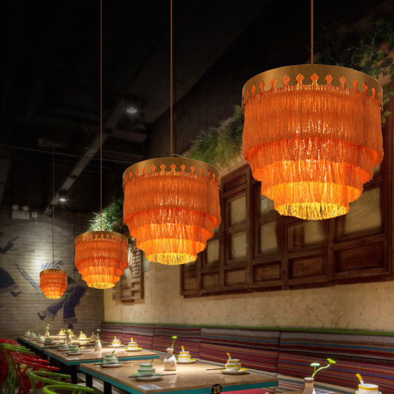 Tiered Living Room Suspension Light Simple Fringe Single-Bulb Gold Pendant Light Fixture Gold Orange Clearhalo 'Ceiling Lights' 'Pendant Lights' 'Pendants' Lighting' 2198180_794a97ee-8db8-4c4a-82e2-facc023f926e