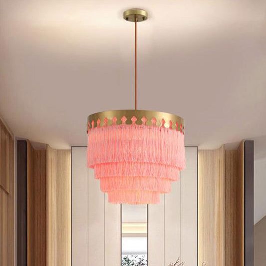 Tiered Living Room Suspension Light Simple Fringe Single-Bulb Gold Pendant Light Fixture Clearhalo 'Ceiling Lights' 'Pendant Lights' 'Pendants' Lighting' 2198187