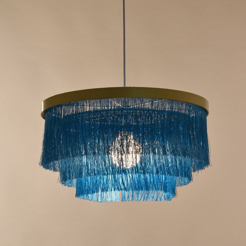 Fringe Gold Ceiling Light Layered 1-Light Minimalism Hanging Lamp for Living Room Gold Blue Clearhalo 'Ceiling Lights' 'Pendant Lights' 'Pendants' Lighting' 2198193_3c4f015b-a305-4356-86ec-13487ba13c7f