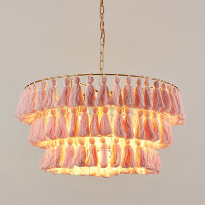 Simplicity Tiered Round Suspension Lighting Single Tassel Pendant Ceiling Light for Living Room Pink Clearhalo 'Ceiling Lights' 'Pendant Lights' 'Pendants' Lighting' 2198196_b21516be-066a-4f5a-828f-054b654c5de5