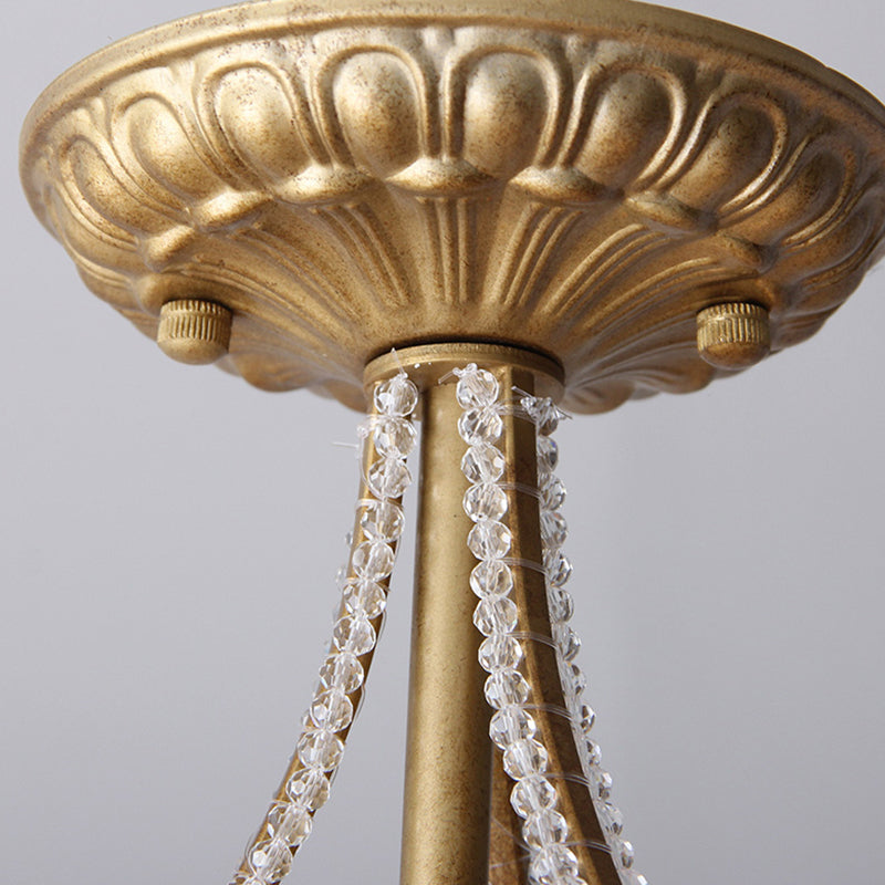 Dome Crystal Bead Semi Flush Vintage 5 Bulbs Living Room Flush Ceiling Light Fixture in Gold Clearhalo 'Ceiling Lights' 'Close To Ceiling Lights' 'Close to ceiling' 'Semi-flushmount' Lighting' 2198212