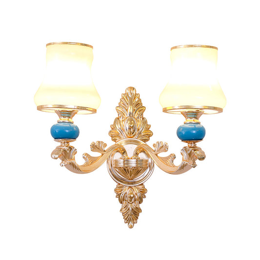 Cream Glass Bud Shade Wall Mount Light Minimalism Living Room Wall Lighting in Gold Clearhalo 'Wall Lamps & Sconces' 'Wall Lights' Lighting' 2198247