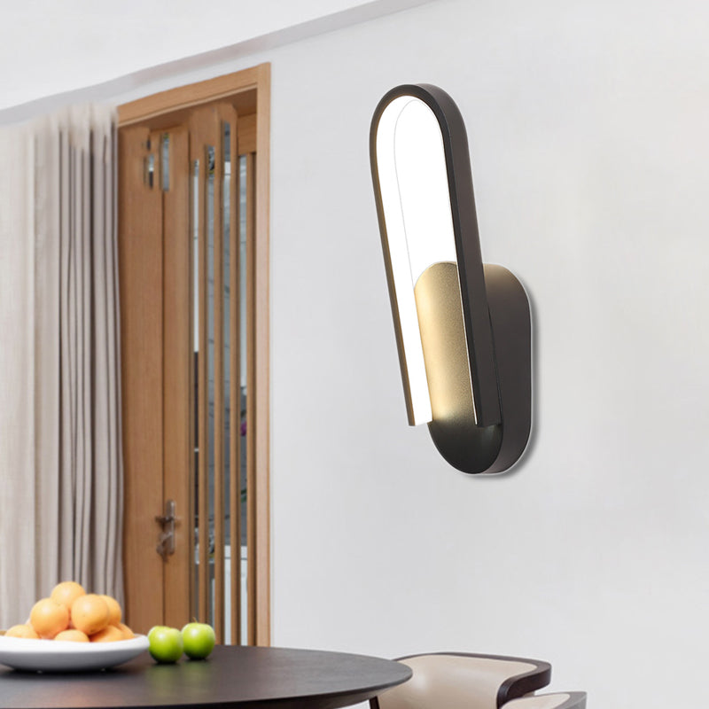 Simple Sconce Light Black/White Semi Oblong LED Wall Sconce with Acrylic Shade, Warm/White Light Black Clearhalo 'Modern wall lights' 'Modern' 'Wall Lamps & Sconces' 'Wall Lights' Lighting' 219825