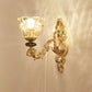 Flower Shade Living Room Wall Light Classic Carved Glass Gold Wall Lighting Fixture 1.0 Gold B Clearhalo 'Wall Lamps & Sconces' 'Wall Lights' Lighting' 2198274