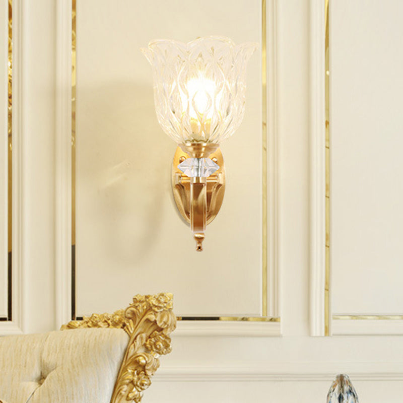 Gold Wall Mount Light Traditional Carved Glass Ruffle Bell Wall Light Fixture for Corridor Gold Clearhalo 'Wall Lamps & Sconces' 'Wall Lights' Lighting' 2198284