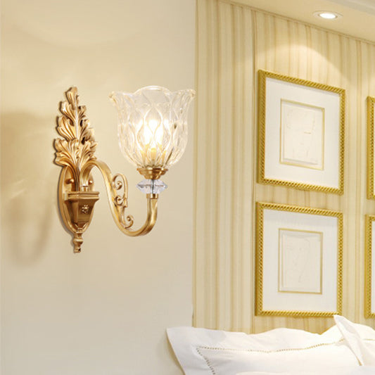 Gold Wall Mount Light Traditional Carved Glass Ruffle Bell Wall Light Fixture for Corridor Clearhalo 'Wall Lamps & Sconces' 'Wall Lights' Lighting' 2198286