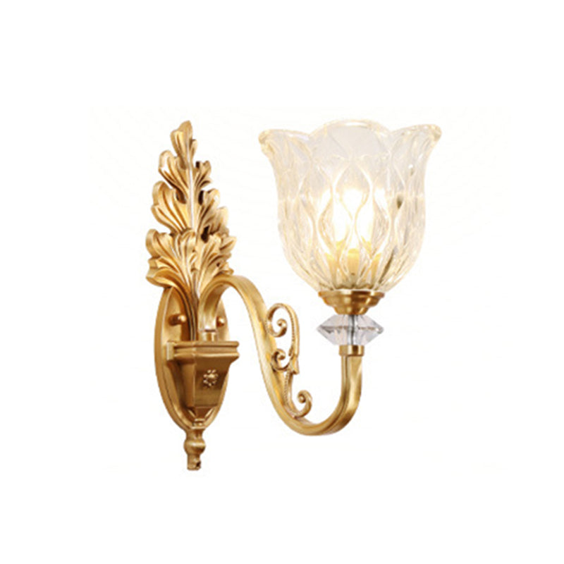 Gold Wall Mount Light Traditional Carved Glass Ruffle Bell Wall Light Fixture for Corridor Clearhalo 'Wall Lamps & Sconces' 'Wall Lights' Lighting' 2198288