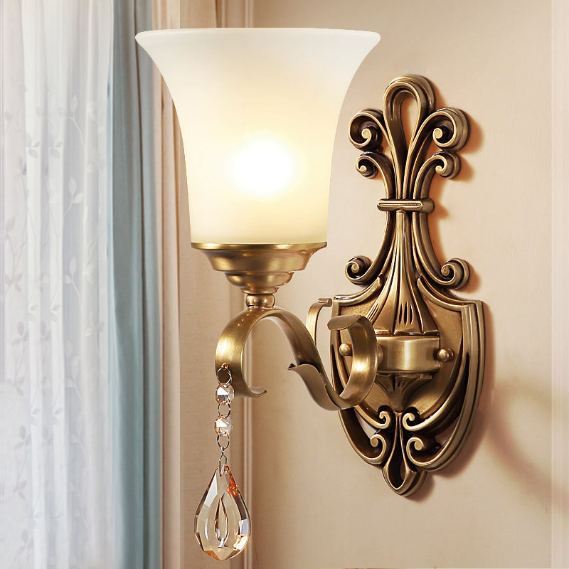 Frosted Glass Gold Wall Light Fixture Tapered Minimalism Wall Mounted Lamp for Corridor 1.0 Brass A Clearhalo 'Wall Lamps & Sconces' 'Wall Lights' Lighting' 2198292