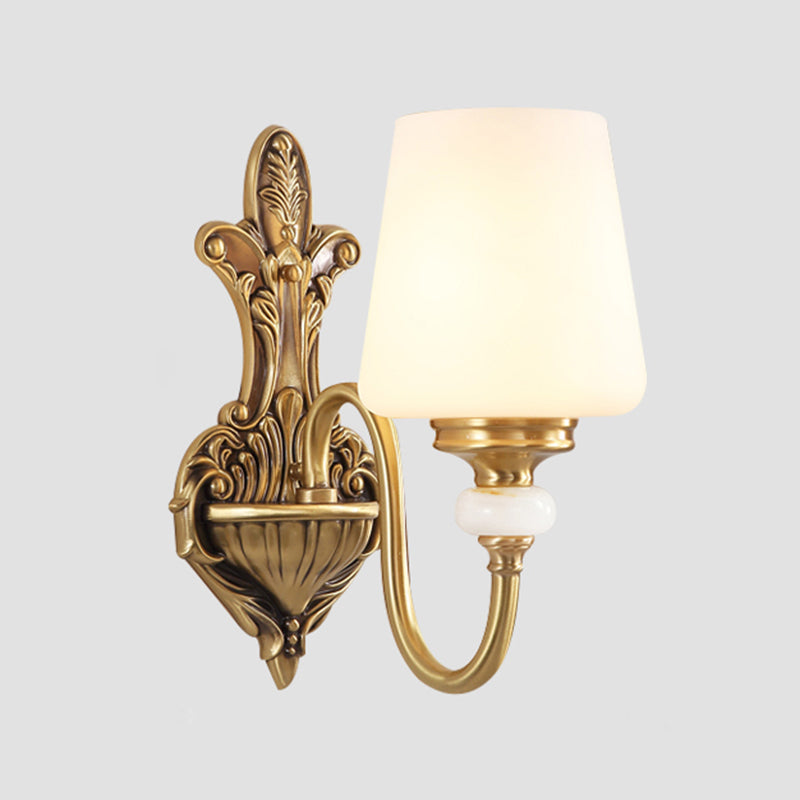 Frosted Glass Gold Wall Light Fixture Tapered Minimalism Wall Mounted Lamp for Corridor 1.0 Brass D Clearhalo 'Wall Lamps & Sconces' 'Wall Lights' Lighting' 2198303