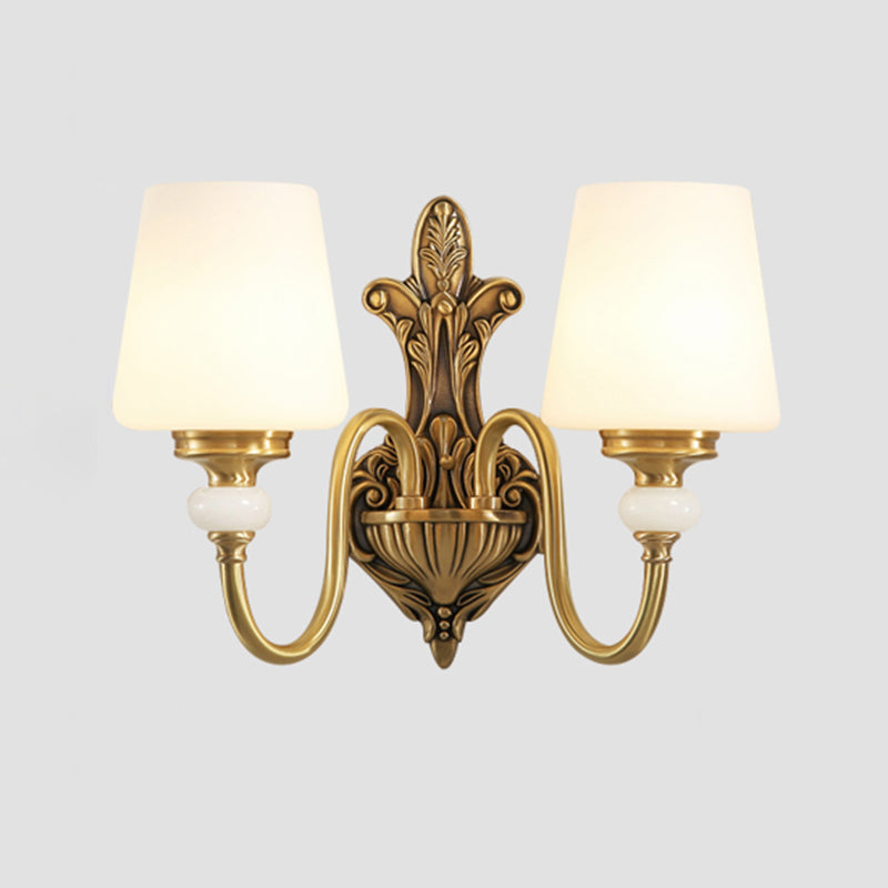 Frosted Glass Gold Wall Light Fixture Tapered Minimalism Wall Mounted Lamp for Corridor 2.0 Brass D Clearhalo 'Wall Lamps & Sconces' 'Wall Lights' Lighting' 2198304