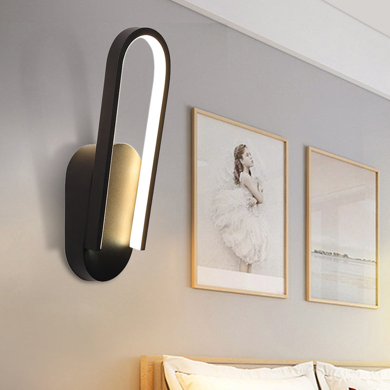 Simple Sconce Light Black/White Semi Oblong LED Wall Sconce with Acrylic Shade, Warm/White Light Clearhalo 'Modern wall lights' 'Modern' 'Wall Lamps & Sconces' 'Wall Lights' Lighting' 219831