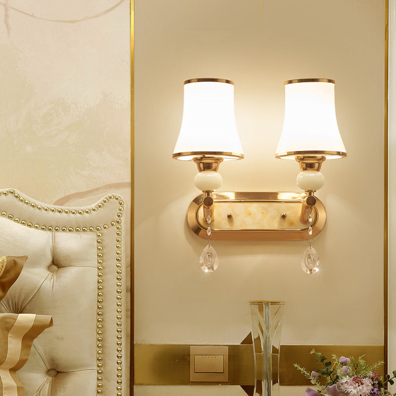 Simplicity Floral Wall Mount Light Opal Glass Wall Light Fixture in Gold for Living Room 2.0 Gold Clearhalo 'Wall Lamps & Sconces' 'Wall Lights' Lighting' 2198317