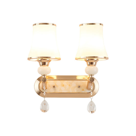 Simplicity Floral Wall Mount Light Opal Glass Wall Light Fixture in Gold for Living Room Clearhalo 'Wall Lamps & Sconces' 'Wall Lights' Lighting' 2198318