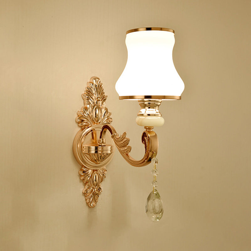 Gold Floral Wall Light Fixture Vintage Glass Living Room Wall Mounted Lamp with Crystal Accent 1.0 Gold I Clearhalo 'Wall Lamps & Sconces' 'Wall Lights' Lighting' 2198341