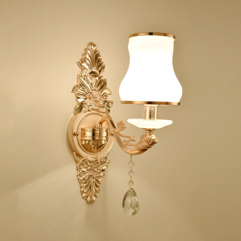 Gold Floral Wall Light Fixture Vintage Glass Living Room Wall Mounted Lamp with Crystal Accent 1.0 Gold G Clearhalo 'Wall Lamps & Sconces' 'Wall Lights' Lighting' 2198346